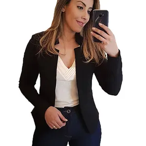 Elegante dames slim fit zwarte blazer met lange mouwen en open voorkant najaar