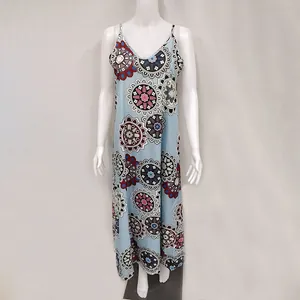 Summer floral print maxi slip dress with V-neck on female mannequin