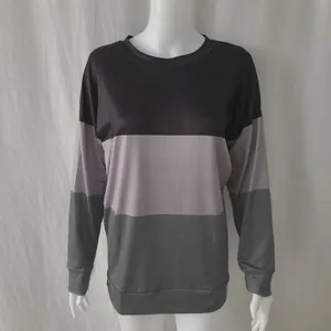 Full front view of a three-tone color-block sweatshirt displayed on a white mannequin.