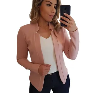 Roze slim fit blazer jasje voor dames voor kantoor en casual gebruik, lange mouwen.