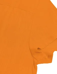 High-quality close-up showing the orange woven fabric texture and stitching details of dress