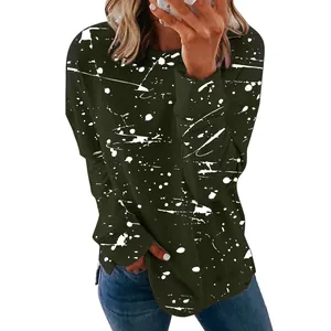 Casual olive green long sleeve sweatshirt featuring a unique white paint splatter print