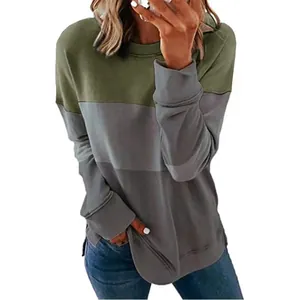 Sudadera casual de manga larga para mujer con diseño color-block y cuello redondo.