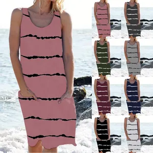 Vestido de verano sin mangas con rayas y bolsillos en ocho colores para un estilo informal