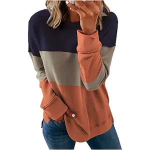 Women's color block long sleeve t-shirt, loose crew neck casual sweatshirt top