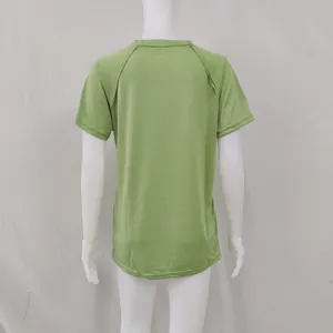 Back view of a loose green short-sleeve t-shirt on a white mannequin for women