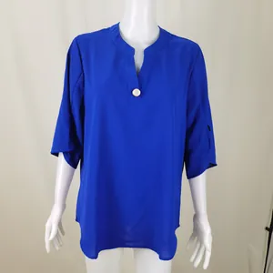 Elegante königsblaue Chiffonbluse für Damen mit V-Ausschnitt und stilvollen Ärmeln