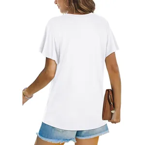 Detailed back view of a minimalist white women's short sleeve crew neck basic tee shirt