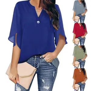Elegante Chiffonbluse mit V-Ausschnitt und Flatterärmeln in verschiedenen Farben für Damen