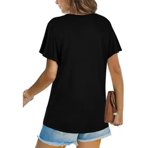 Back view of a casual black short sleeve T-shirt with soft fabric texture