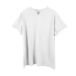 T-shirt sportiva bianca semplice con scollo a V per fitness e tempo libero uomo