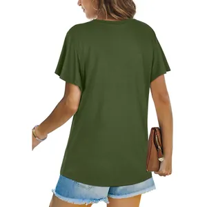 Back view of a minimalist army green short sleeve T-shirt for casual daily wear outfits.