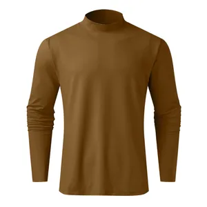 T-shirt da uomo a maniche lunghe a collo alto marrone in morbido tessuto traspirante invernale