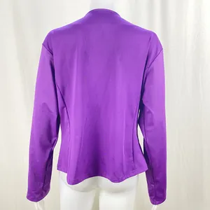 Detailed back view of a stylish vibrant purple long-sleeved casual blazer jacket