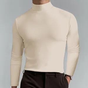 T-shirt da uomo a lupetto beige slim fit a maniche lunghe maglia intima casual