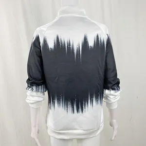Detailed back view of a black and white gradient print long sleeve high neck sweatshirt
