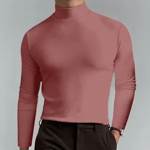 Maglia termica a dolcevita da uomo a maniche lunghe color rosso mattone slim