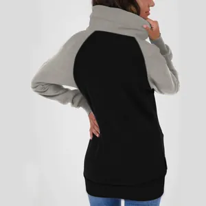 Back view of a warm thick two-tone fleece-lined sweatshirt for women in black and grey
