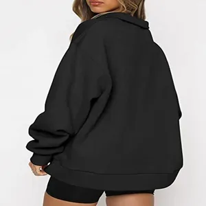 Back view of oversized black half-zip sweatshirt for women casual winter fleece