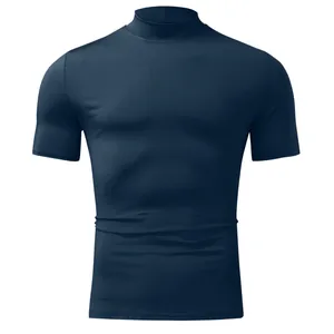 T-shirt da uomo blu scuro a collo alto a maniche corte vestibilità slim tinta unita
