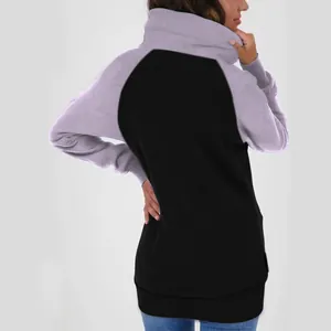 Detailed back view of a women's plus size thick fleece hoodie with purple sleeves
