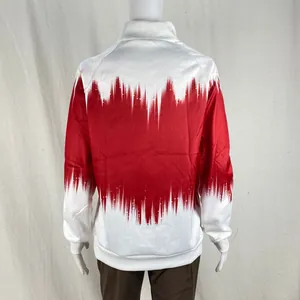 Back view of a white and red gradient print half-high collar long sleeve sweatshirt