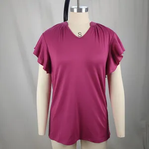 Camiseta de verano para mujer con cuello en V y elegantes mangas de volantes dobles.