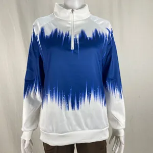 Blue and white gradient print sweatshirt featuring half-zip collar and long sleeves