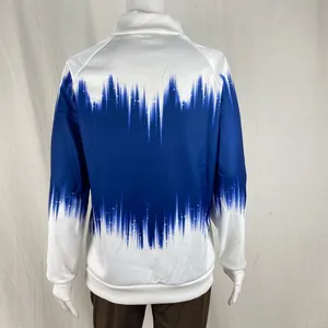 Back view detail of the white and blue gradient print half-high collar sweatshirt