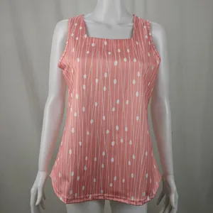 Eleganter korallenfarbener ärmelloser Tanktop mit Karree-Ausschnitt und schickem Punktmuster