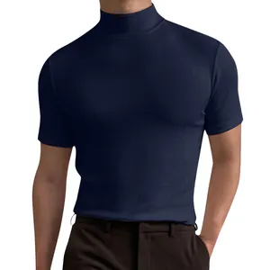 T-shirt uomo blu navy a maniche corte con lupetto vestibilità slim per abbigliamento casual