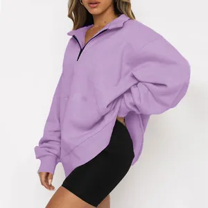 Felpa pullover oversize lavanda con mezza zip, maniche lunghe e morbida trama in pile