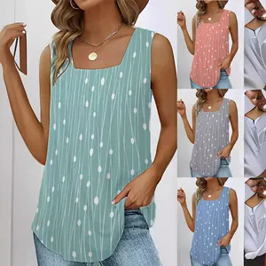 Damen Punktmuster Ärmellos Tanktop Mode Eckiger Ausschnitt Locker Sommer Weste Top Casual Gestreift Bedruckt Atmungsaktiv Tanktop