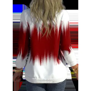 Back view of a women's long sleeve sweatshirt featuring red and white gradient print