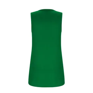 Detailed back view of a solid green pleated square neck sleeveless tank top for women