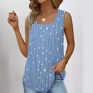 Elegantes ärmelloses Damen-Oberteil mit Karree-Ausschnitt und blauem Punktmuster