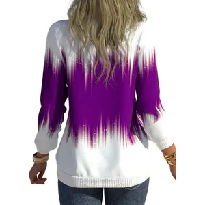 Detail view of purple and white gradient print long sleeve hoodie for women