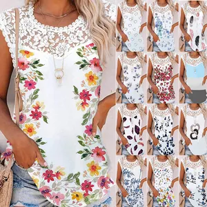 Grid view displaying multiple floral and patterned designs of the lace sleeveless top