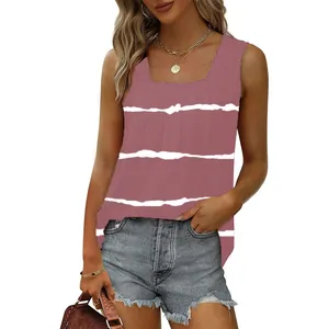 Detail showing the square neck and pleated design of the dusty rose sleeveless tank top