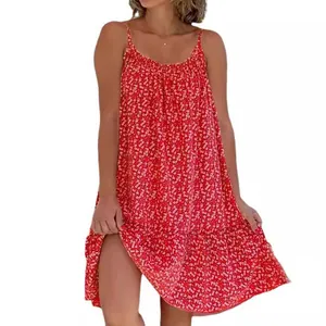 Rotes Blumenkleid in Übergröße mit Spaghettiträgern und fließender A-Linie für Damen