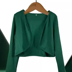 Women's long sleeve solid dark green cropped bolero shrug cardigan top