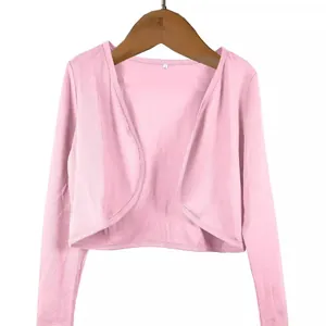 Elegant pink long sleeve cropped bolero shrug jacket for women on wooden hanger