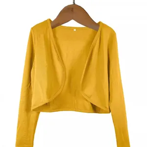 Women's mustard yellow cropped bolero shrug cardigan with long sleeves