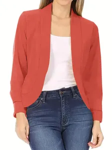 Casual τερακότα ανοιχτό σακάκι blazer για γυναίκες με κομψά μανίκια με μανσέτες