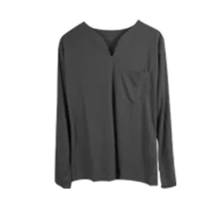 T-shirt à manches longues pour homme gris foncé avec col en V cranté et poche