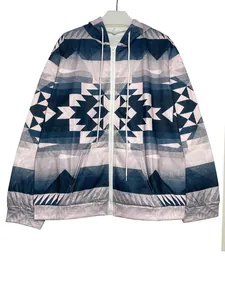 Women's fashion long-sleeved hooded zip-up sweatshirt with a stylish geometric print
