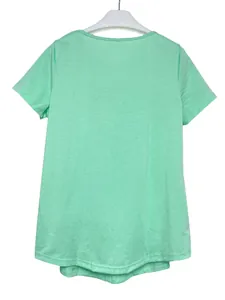 Back view of a mint green short sleeve T-shirt with a minimalist round neckline
