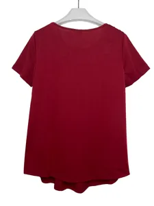 Close-up showing the fabric and back design of a solid red short sleeve t-shirt
