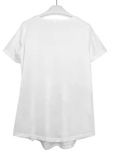 Detailed back view of a plain white short-sleeved cotton T-shirt hanging on a hanger