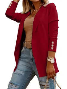 Chaqueta blazer elegante para mujer color rojo vino con botones dorados en puños